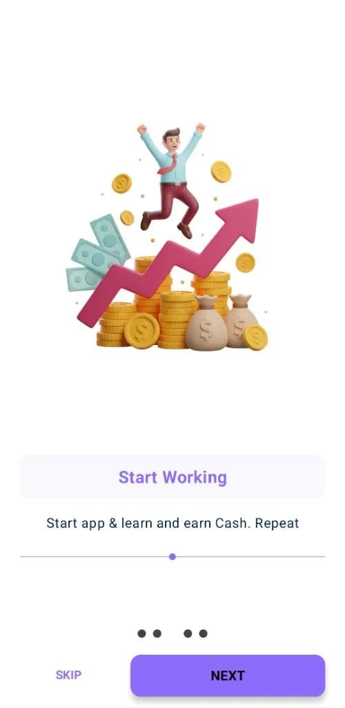 Start working and earn coins screen